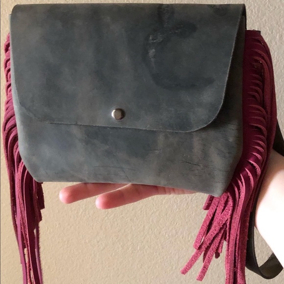 Hand made, grey and hot pink wristlet